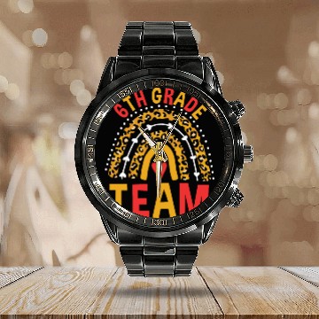 Discover Leopard Rainbow Back To School 6th Grade Team Calendar Steel Band Watch