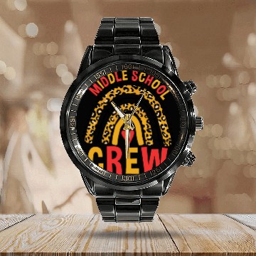 Discover Back To School Leopard Middle School Crew Calendar Steel Band Watch