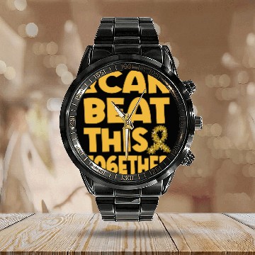 Discover We Can Beat This Childhood Cancer Awareness Calendar Steel Band Watch