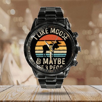 Discover I Like Moose and Maybe 3 People Retro Sunset Vinta Calendar Steel Band Watch