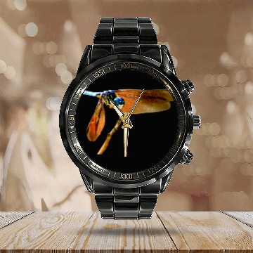 Discover Colorful dragonfly on a branch Calendar Steel Band Watch