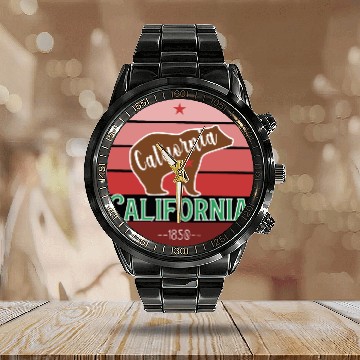 Discover California Bear Flag Calendar Steel Band Watch