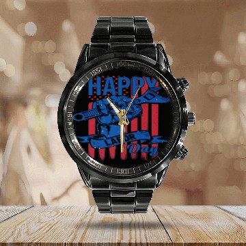 Discover Happy Labor Day American Flag Holiday US Worker Calendar Steel Band Watch