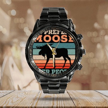 Discover I Prefer Moose Over People Animal Alces Elk Deer Calendar Steel Band Watch