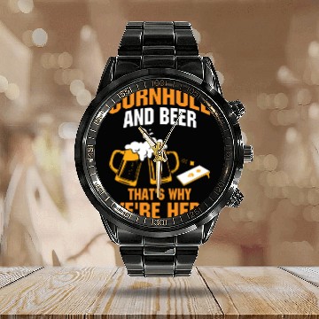 Discover Cornhole and Beer that s why We re Here Calendar Steel Band Watch