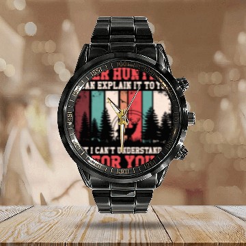 Discover Buck Deer Hunting Hunter Vintage Calendar Steel Band Watch