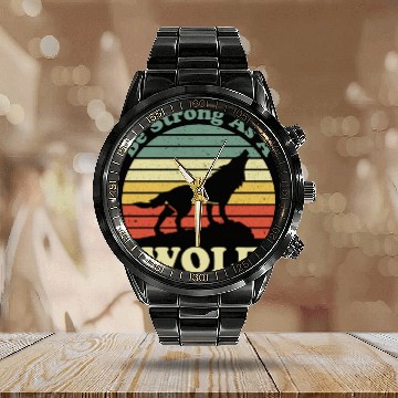 Discover Be Strong As A Wolf Calendar Steel Band Watch