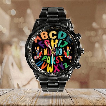 Discover funny kindergarten hi alphabet back to school Calendar Steel Band Watch