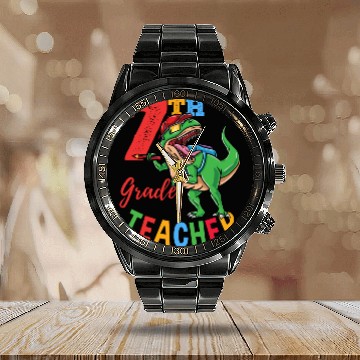Discover 7th Grade Teacher T-Rex Dinosaur Boys Calendar Steel Band Watch
