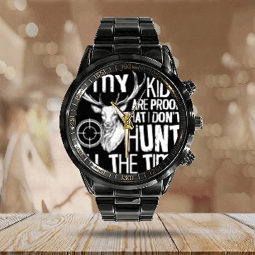 Discover Buck Deer Hunting Hunter My Kids Calendar Steel Band Watch