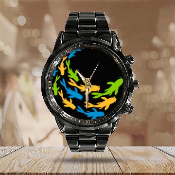 Discover colorful shoal koi fish Calendar Steel Band Watch