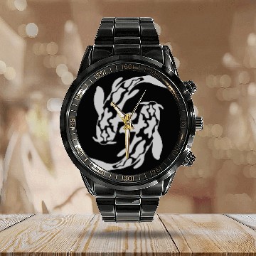 Discover design 2 koi fish Calendar Steel Band Watch