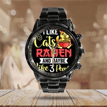 Discover Ramen Cat Bowl Chicken Noodle Soup Japanese Calendar Steel Band Watch