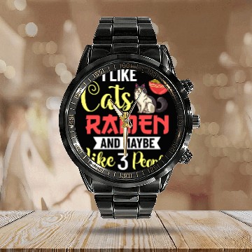 Discover Ramen Cat Bowl Chicken Noodle Soup Japanese Calendar Steel Band Watch