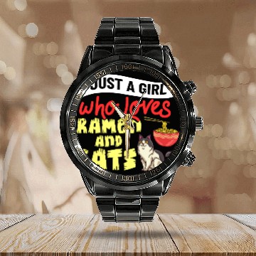 Discover Ramen Cat Bowl Chicken Noodle Soup Japanese Calendar Steel Band Watch
