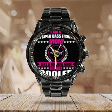 Discover Striped Bass Fishing Mom Calendar Steel Band Watch
