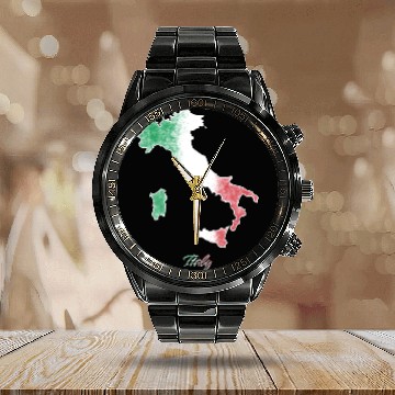 Discover Stylized Italy Map Calendar Steel Band Watch