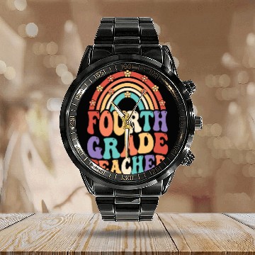 Discover 4th Grade Teacher Rainbow First Day Of School Calendar Steel Band Watch
