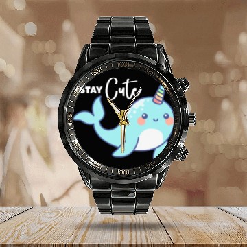 Discover Stay Cute, Narwhal Calendar Steel Band Watch