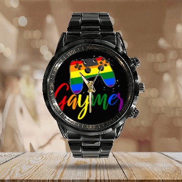 Discover Funny Gaymer Controller Gay Gamer Rainbow LGBT Calendar Steel Band Watch