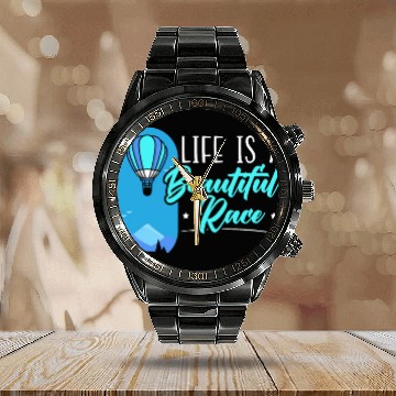 Discover Life Is A Beautiful Ride Hot Air Balloon Calendar Steel Band Watch