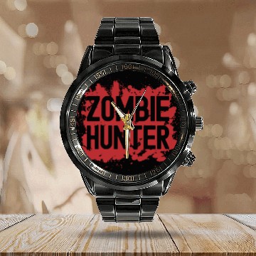 Discover Zombie Hunter Creepy Scary Blood Splatter Zombies Calendar Steel Band Watch