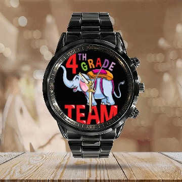 Discover Back To School Elephant 4th Grade Team Calendar Steel Band Watch