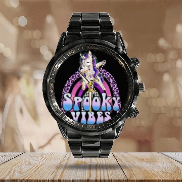 Discover Spooky Vibes Halloween Unicorn Rainbow Girls Calendar Steel Band Watch