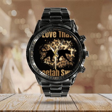 Discover Love That Cheetah Swag Calendar Steel Band Watch