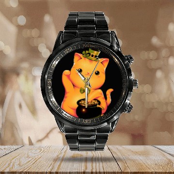 Discover cat Irish Lucky Cat Calendar Steel Band Watch