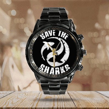 Discover Save The Sharks Protect Ocean Scuba Diving Apnea D Calendar Steel Band Watch