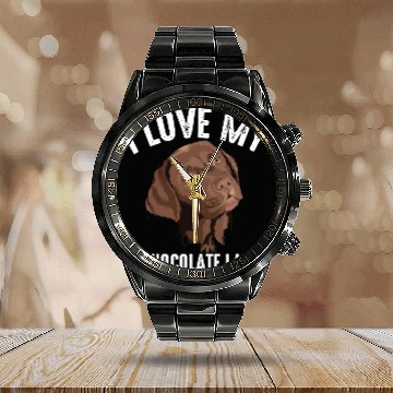 Discover Cool I Love My Chocolate Lab Funny Brown Labrador Calendar Steel Band Watch