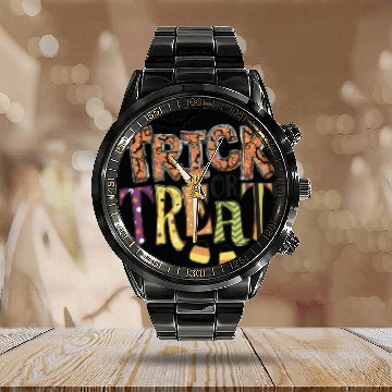 Discover Trick or treat Funny Happy Halloween Pumpkin Spice Calendar Steel Band Watch
