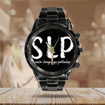 Discover Cute Script Slp Speech And Language Pathologist Calendar Steel Band Watch