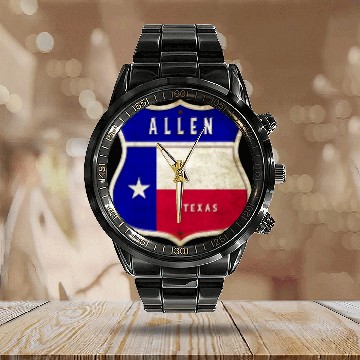 Discover Allen Texas crest flags design Calendar Steel Band Watch