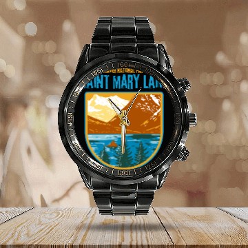 Discover Saint Mary Lake Glacier National Park Calendar Steel Band Watch
