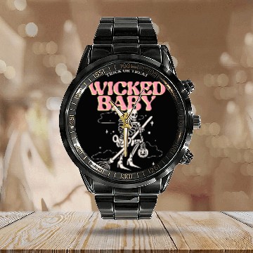Discover halloween trick or treat skeleton Calendar Steel Band Watch