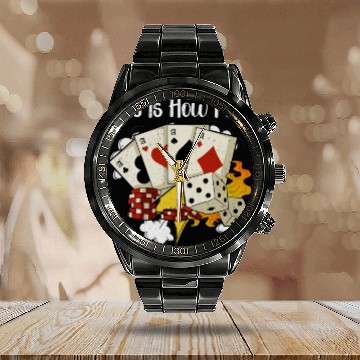 Discover Poker Casino Poker Player Gambling Roulette Gift Calendar Steel Band Watch