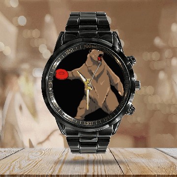 Discover Disc Golf Grizzly Brown Bear Calendar Steel Band Watch