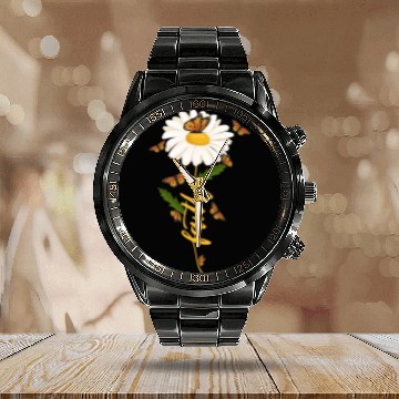 Discover Faith Daisy Christian Gardener Wildflower Calendar Steel Band Watch