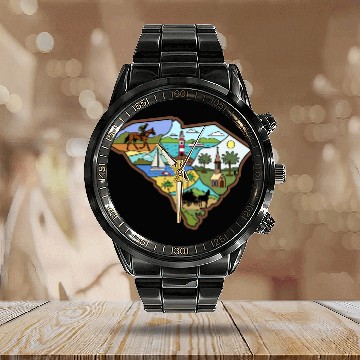Discover Vintage Charleston Columbia South Carolina Map Calendar Steel Band Watch