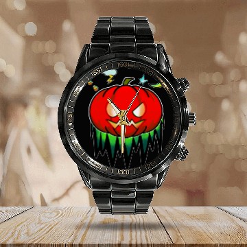 Discover Halloween Jack O Lantern Pumpkin Candy Costume Calendar Steel Band Watch