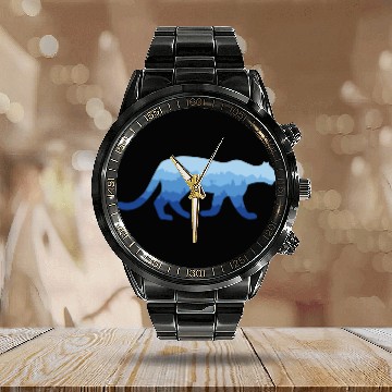 Discover Mountain Lion and Mountain Biker Calendar Steel Band Watch