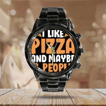 Discover Funny Cheese Pizza Calendar Steel Band Watch