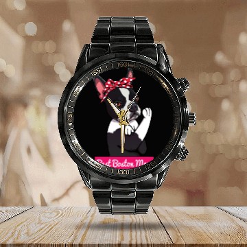 Discover Retro Boston Terrier Dog Mom Lover Cartoon Gift Calendar Steel Band Watch