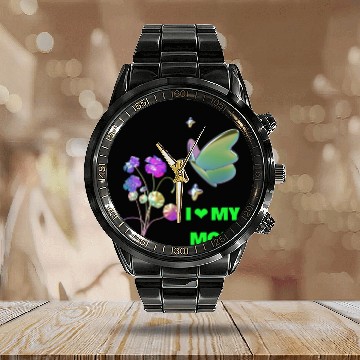 Discover i love you mom dad stylish name Calendar Steel Band Watch