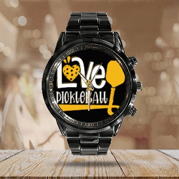 Discover Love pickleball Calendar Steel Band Watch