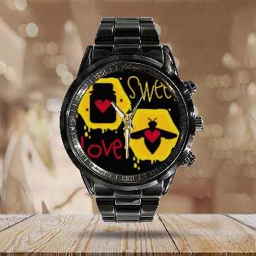 Discover Sweet love yellow honey bee Calendar Steel Band Watch