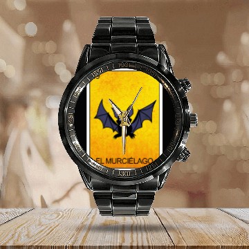 Discover El Murcielago Bat Card Mexican Lottery Card Calendar Steel Band Watch