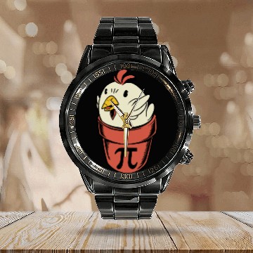 Discover Chicken Pot Pi Funny Pi Day Pun Math Pi Day Calendar Steel Band Watch